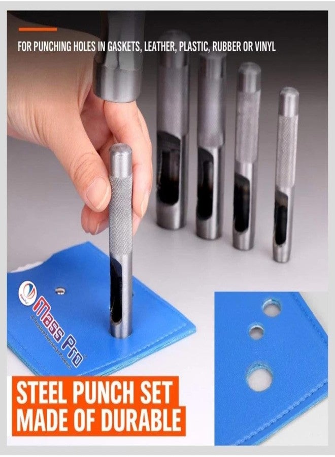 Mass Pro Hollow Round Leather Hole Punch 6 Pcs Set for Watch Band, Gasket Belt, Fabric, Canvas Paper Plastics 1/8" to 5/16" (3mm to 8mm) - Image 3